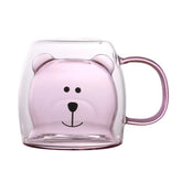 Prismora Double Layer Cute Bear Mug with Handle 300ml - Pink